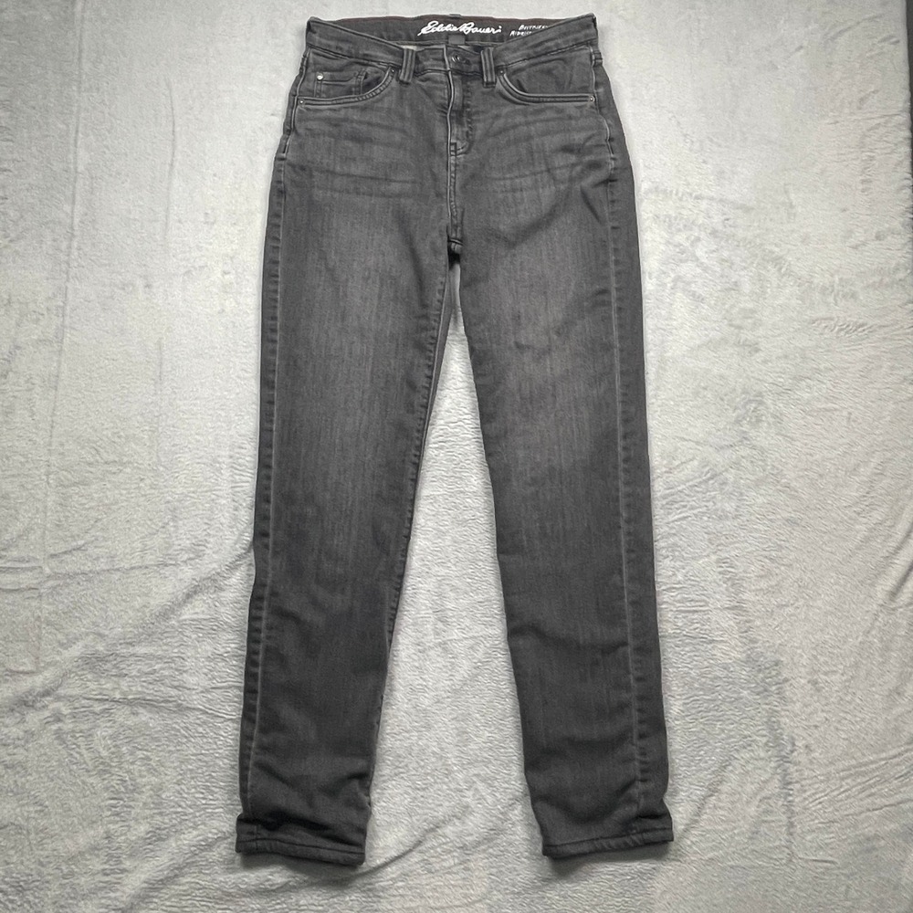 Eddie Bauer Jeans Women 2 Gray Flannel Lined Boyfriend Midrise Straight Leg